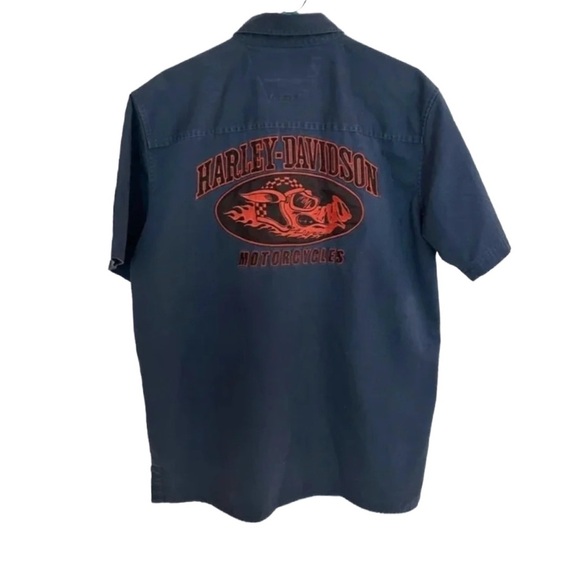 HARLEY-DAVIDSON ~ Navy blue men’s casual or dress short-sleeve shirt size M - Picture 1 of 7